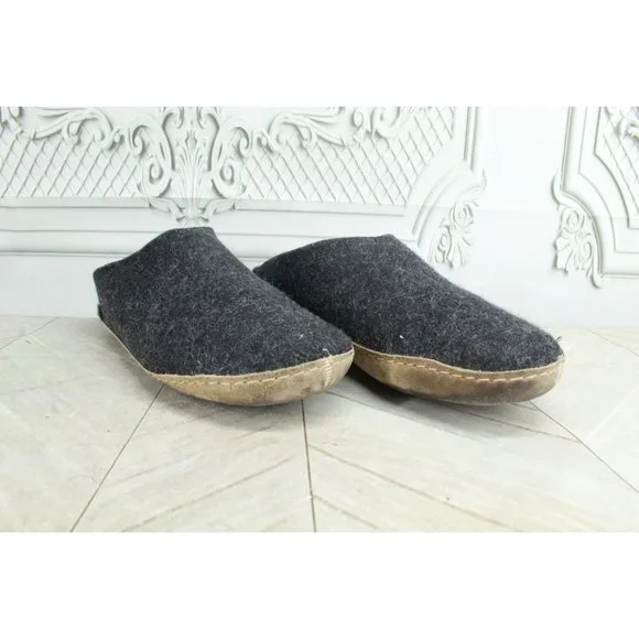 Glerups Charcoal Wool Indoor Leather Sole Slippers Shoe Size 8 - Picture 3 of 8